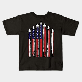 Fighter Jet Airplane Usa Flag 4Th Of July Patriotic Kids T-Shirt